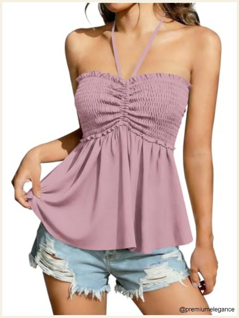 Women's Halter Tank Top Peplum Smocked Summer Y2K Beach Vacation